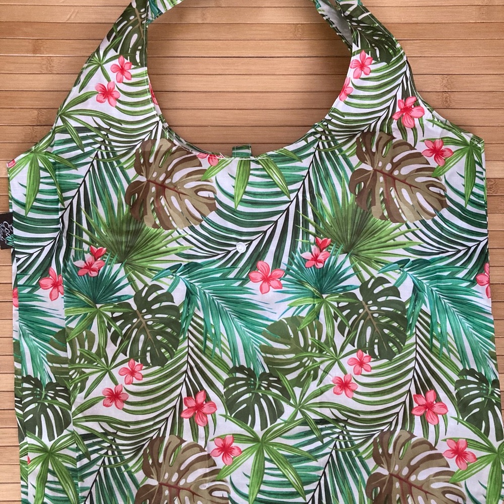 Eco Islands Monstera and Pikake Hawaiian Folding Shopping bag - Picture 7 of 9
